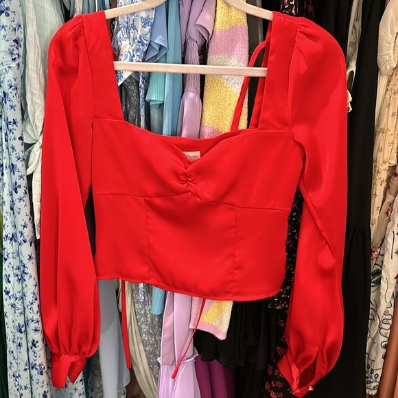 Revolve x Privacy Please Yates Top Red Satin - Picture 7 of 8